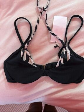 SAME: Black Underwire Bikini Top with Contrast Striped Halter Tie